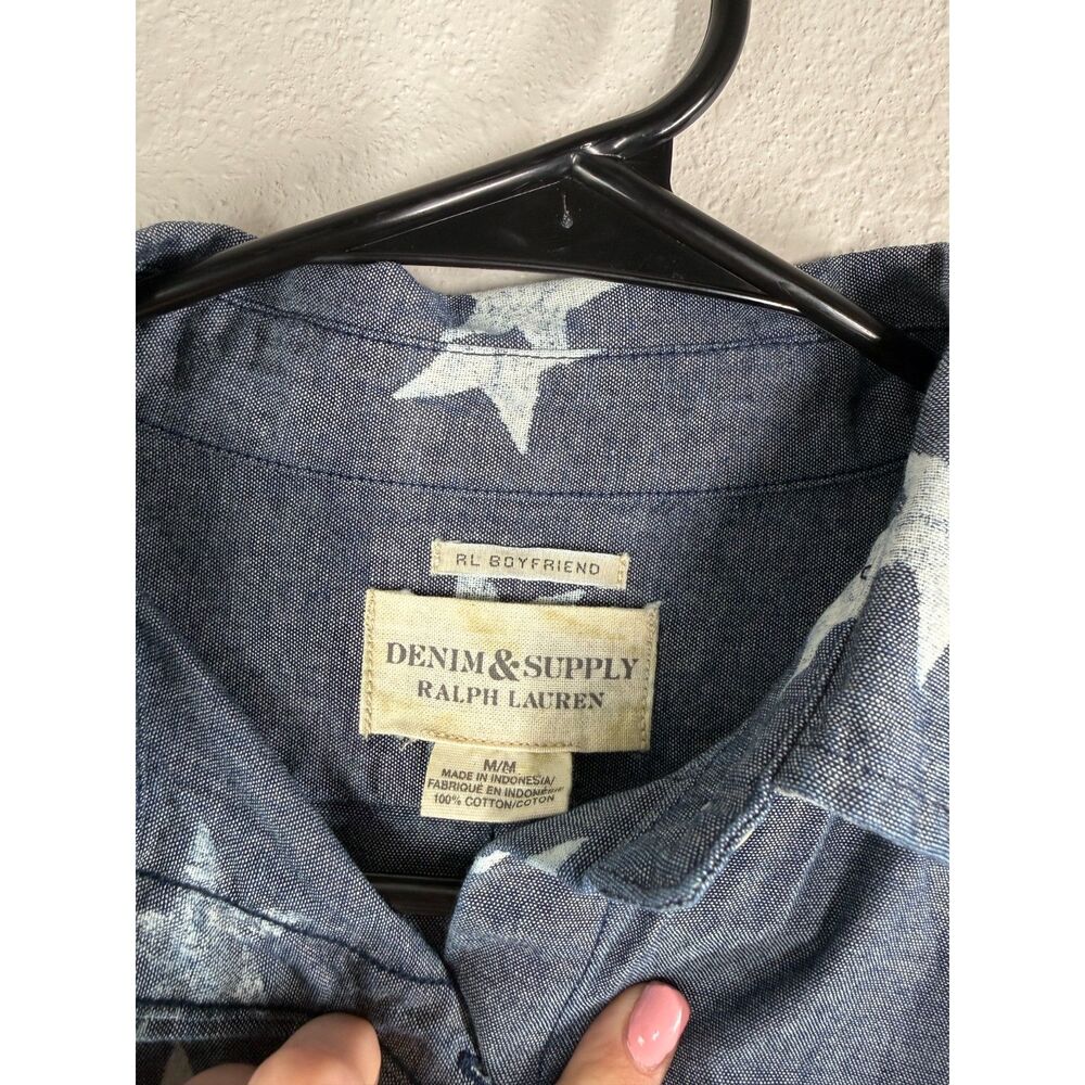 Denim & Supply Ralph Lauren Womens Button Up Chambray Top M Star Print Western - Picture 5 of 8